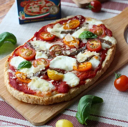Bruschetta mozzarella tomate anchois sauce pistou